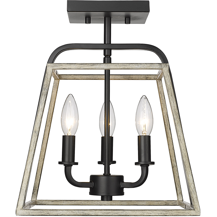 Bonnie 3 Light 11.25 inch Matte Black Grey Wood Indoor Semi-Flush Ceiling Light